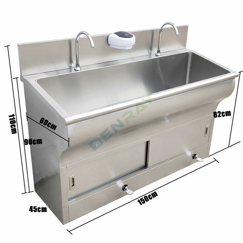 Stainless Steel foot pedal faucet Wash Sink for 2 people